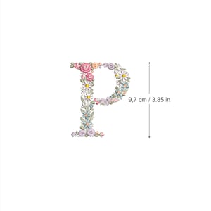 Bordado à máquina LETRA P Maiúscula 9,7 cm /3,80" de altura fonte floral delicada Monograma Heirloom Broderie machine-Stickdatei-Ricamo macchina