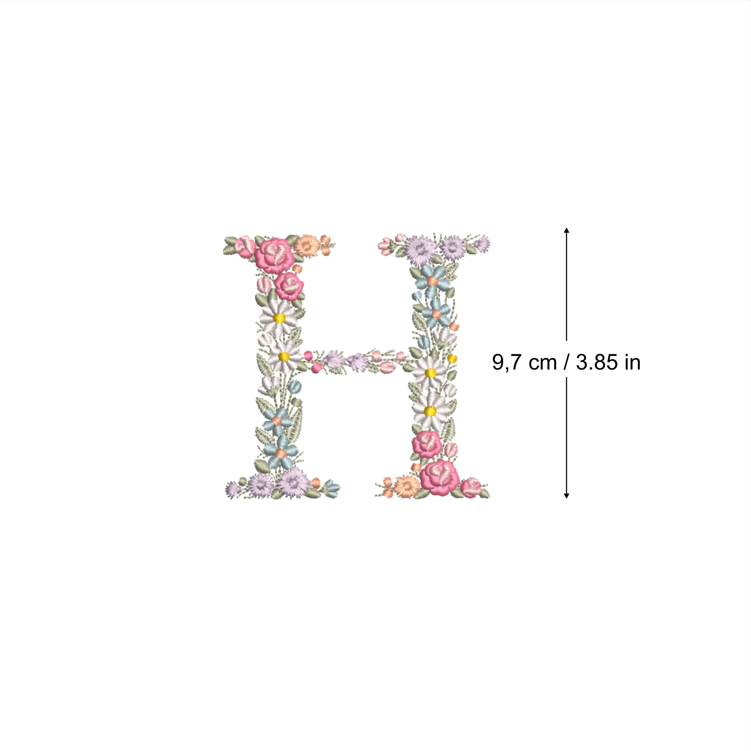 Machine embroidery  LETTER H Uppercase 9,6cm / 3.80" tall dainty floral font Heirloom  Monogram  Broderie machine-Stickdatei-Ricamo macchina