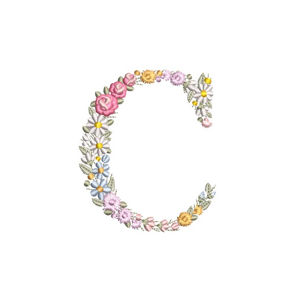 Machine embroidery  LETTER C Uppercase 9,7cm /3.85" tall dainty floral font Heirloom  Monogram  Broderie machine-Stickdatei-Ricamo macchina