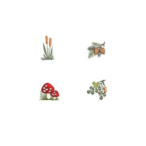 ミニ フォレスト ボタニカル 刺繍 デザイン セット 1"/2.5 cm 森林 松ぼっくり ガマ キノコ 葉 森林 スティックダテイ ボーダーリー ボワ リカモ ボスコ