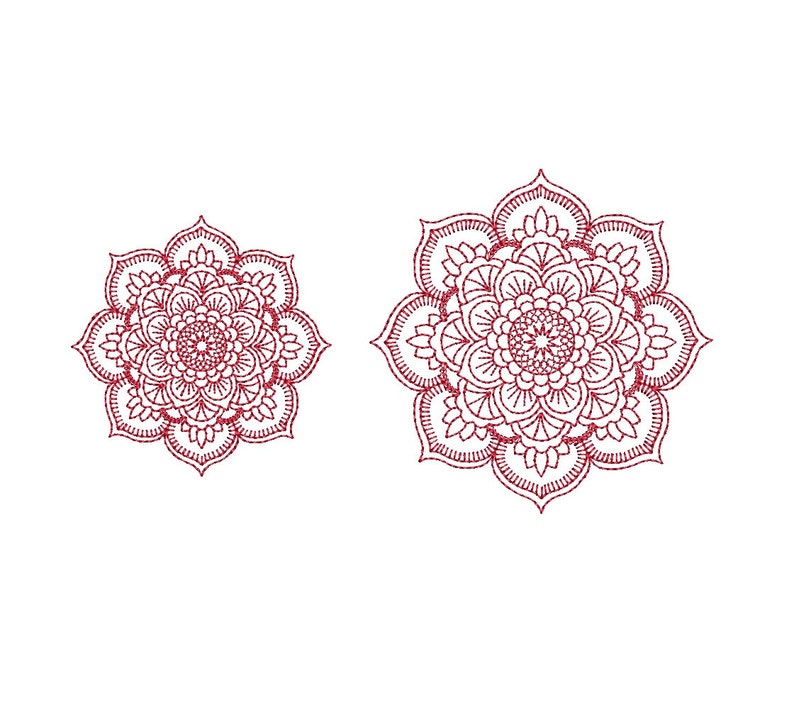 Mandala Redwork Machine Embroidery Design. Linework embroidery files. 2 sizes. Instant download image 2