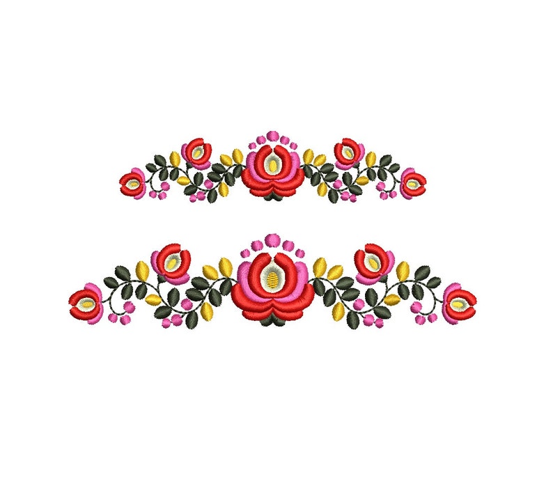 Folk Floral Border Machine Embroidery Design. 2 sizes. Instant download image 1