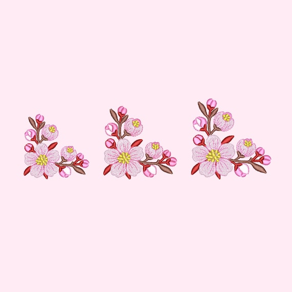 Fiore di ciliegio Disegno ricamo a macchina Fiore Sakura Bordo angolare  Kirschblüte Stickdatei fleur de cerisier broderie fiore ciliegio ricamo