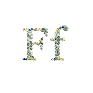 Motif de broderie machine Petite lettre F de feuilles Monogramme botanique délicat Buchstaben Stickdatei Ricamo lettera foglie Broderie feuilles