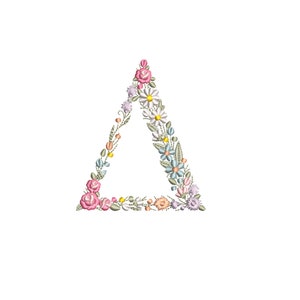 Diseño de bordado a máquina letra Δ Delta 9,7 cm de alto  monograma floral Letra Griega flores matriz de bordado
