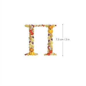 Diseño de bordado a máquina letra Griega Π PI 7,5 cm de alto Bastidor 4x4/10 cm Acción de Gracias  Otoño Letra calabazas bellotas manzanas
