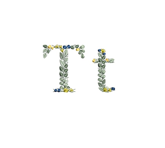Machine Embroidery Design Small Letter T With Leaves Dainty Etsy