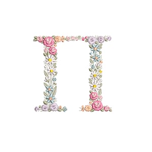 Maschinenstickerei Buchstabe Π PI 10 cm zierlich floral Heirloom Sorority Monogram Broderie maschine Stickdatei Ricamo macchina