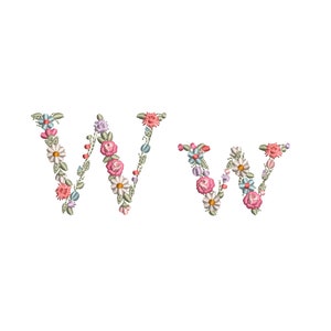 Machine embroidery design Small Letter W with flowers  Floral heirloom monogram - Stickdatei - Broderie - Ricamo macchina