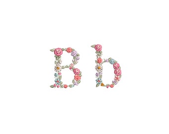 Machine embroidery design SMALL floral letter B upper and lowercase Dainty flower font heiloom monogram Stickdatei Ricamo Broderie machine