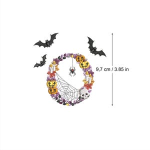 Machine embroidery Halloween Letter O bats and skulls 4x4 hoop botanical Autumn Spooky Fall pumpkin candle Ricamo Broderie Stickdatei