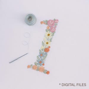 Diseños de bordado a máquina Número 1 de flores Monograma de flores matriz de bordado Primaveral /Cumpleaños / Heirloom /Modern boho