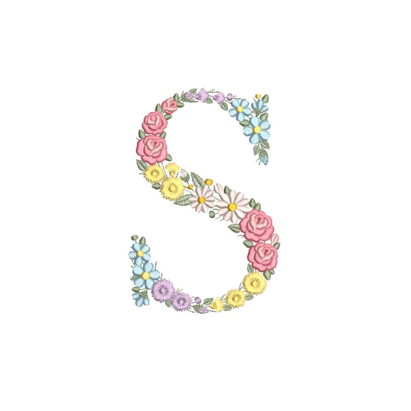 Diseño de bordado a máquina letra S 15 cm de alto Bordado digital monograma floral Letra  de flores matriz de bordado - Bastidor 20x20cm