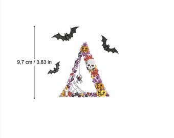 Machine borduurwerk ontwerpen Halloween Letter Δ DELTA 4 x 4 hoepel Autumn Leaves Spooky Fall pompoen vleermuis schedel spinneweb Stickdatei Broderie