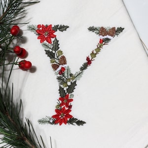 Diseño de bordado a máquina letra Y Navidad Año Nuevo bastidor 4x4" Bordado digital monograma floral Letras de flores matriz de bordado