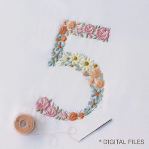 Machine embroidery design Heirloom NUMBER 5 Dainty floral spring Birthday embro Nummer Stickdatei Ricamo macchina numero Broderie nombre 5