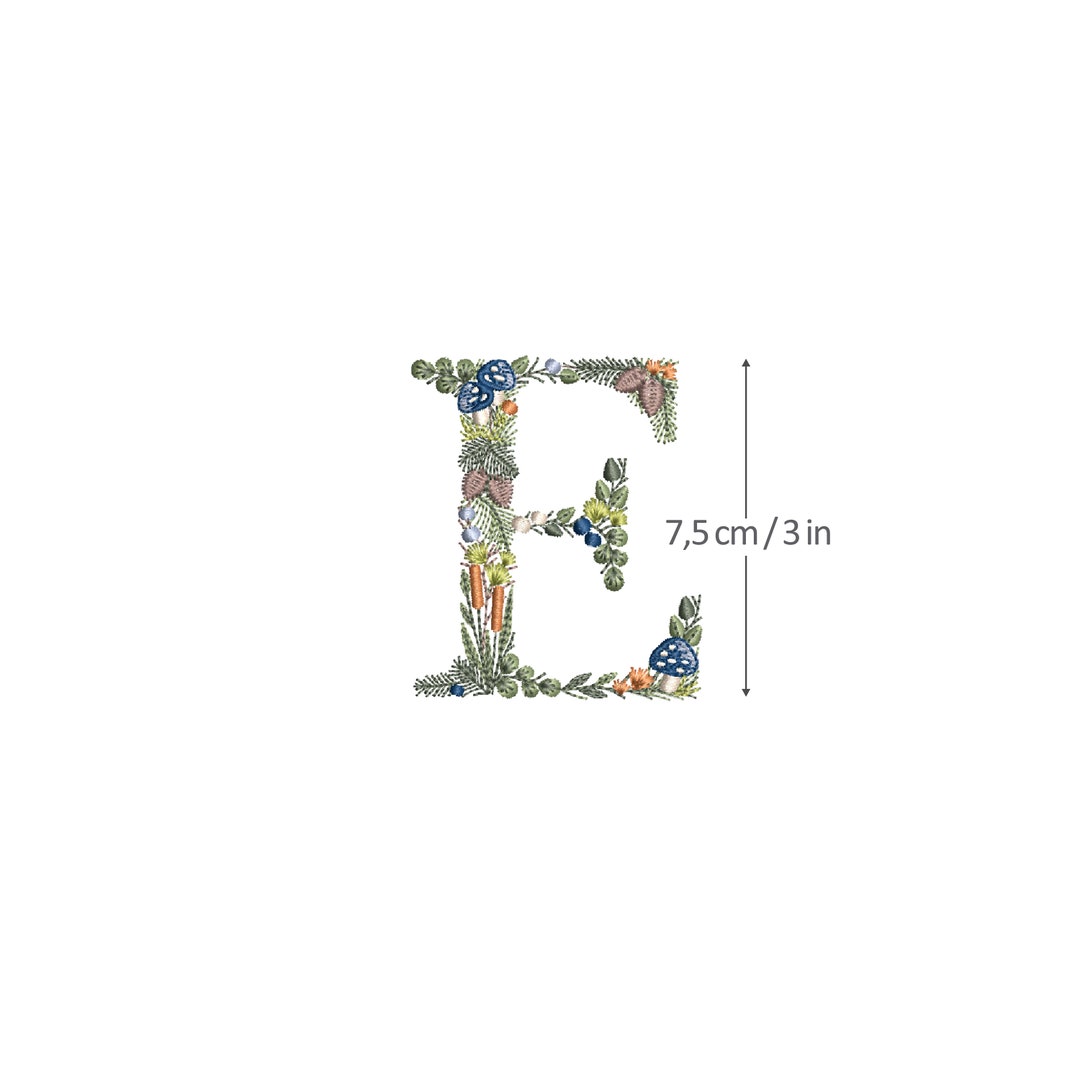 Machine Embroidery LETTER E Uppercase 3/7,5 Cm Forest Font Woodland