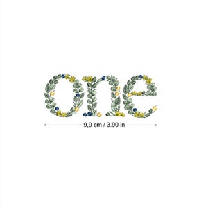 Desenho de bordado à máquina "um" em letras botânicas 10 cm/4" Folhas delicadas Heirloom Stickdatei Broderie machine Ricamo macchina bordado