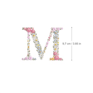 Diseño de bordado a máquina letra M 10 cm de alto Bordado digital monograma floral Letras de flores matriz de bordado