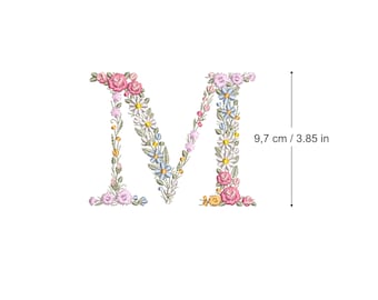 Machine embroidery LETTER M  12 x 9,7 cm / 4.8 x 3.85&quot; dainty floral font Heirloom Monogram Broderie machine Stickdatei Ricamo macchina