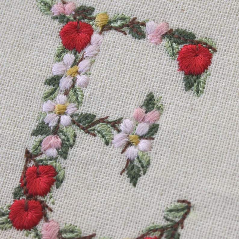 Diseño de bordado a máquina 5 cm de alto Monogramas Letras manzanas y flores Abecedario botánico Caracteres especiales Español Francés etc. imagen 6