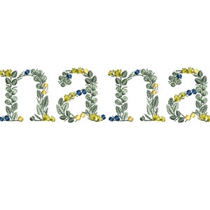 Diseño de bordado a máquina NANA bastidor 15x4 cm Letras de hojas Descarga inmediata dst pes exp jef sew hus vip vp3 xxx