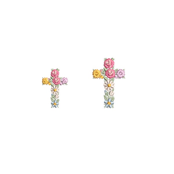 Mini floral cross machine embroidery design Baptism Easter Ostern Kreuz Stickdatei  Broderie Croix de fleurs Pâques Ricamo croce di fiori