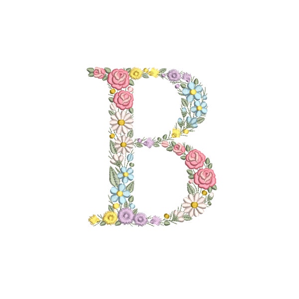 Diseño de bordado a máquina letra B 15 cm de alto Bordado digital monograma floral Letras de flores matriz de bordado