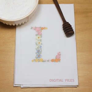 Machine embroidery LETTER L Uppercase 97mm / 3.85" tall dainty floral font Heirloom  Monogram  Broderie machine-Stickdatei-Ricamo macchina