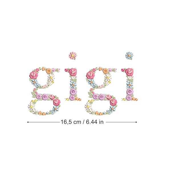 Machine embroidery design GIGI 6.44"/16,5cm grandma floral letters Dainty flower Heirloom Girl Stickdatei  Broderie machine Ricamo macchina