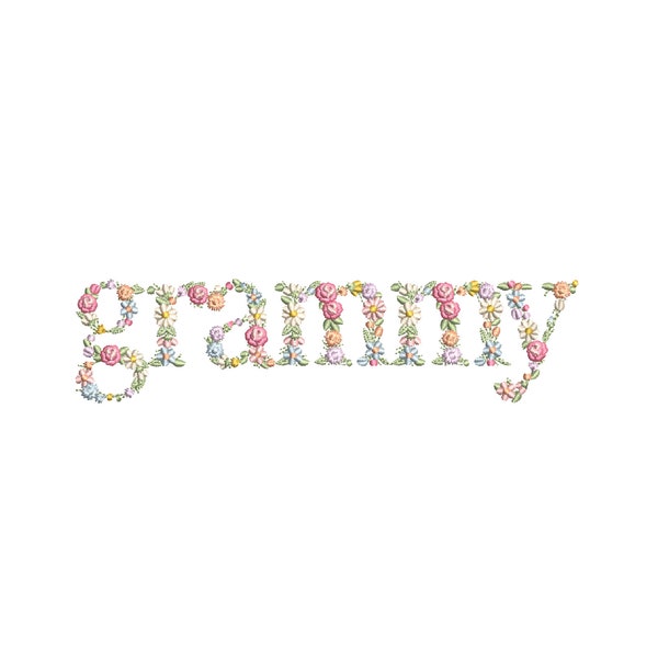 Machine embroidery design "GRAMMY" in floral letters 5X7 HOOP Dainty flower Heirloom Stickdatei  Broderie machine Ricamo macchina bordado