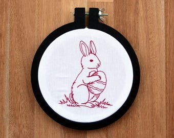 Lapin de Pâques - lapin de Pâques - motif de broderie Machine redwork. Fichiers de broderie au trait primitif. 2 tailles. Téléchargement instantané