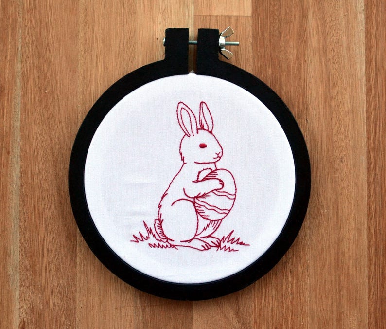 Easter bunny easter rabbit redwork machine embroidery  etsy Easter bunny easter rabbit redwork machine embroidery  etsy