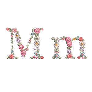 Country Floral letter M garden flag monogram flowers flower flowered Font  machine embroidery designs monogram M only 3,5, 4, 5, 6, 7, 8 in