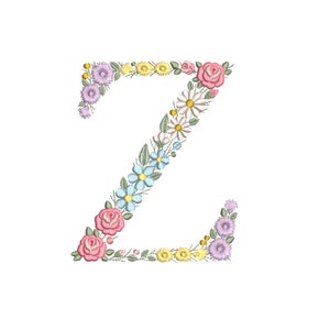 Diseño de bordado a máquina letra Z 15 cm de alto Bordado digital monograma floral Letra de flores matriz de bordadopara bastidor 20x20 cm