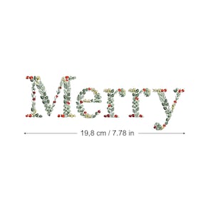 Desenho de bordado à máquina MERRY em letras botânicas 8" Folhas delicadas Heirloom Christmas Stickdatei Broderie machine Ricamo macchina