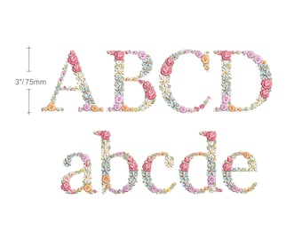 Floral Alphabet Stickdatei 3"/75mm GROSS- und KLEINbuchstaben Blumen Erbstück Monogramm Buchstaben Stickdatei Ricamo alfabeto