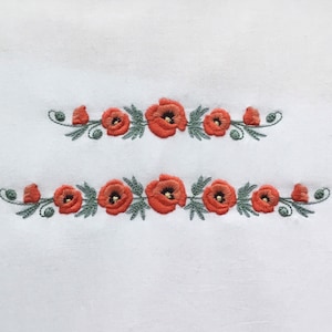 Border of poppies machine embroidery design - Remembrance Day - Memorial day Poppy  Dainty poppy flower embroidery  2 sizes Instant download