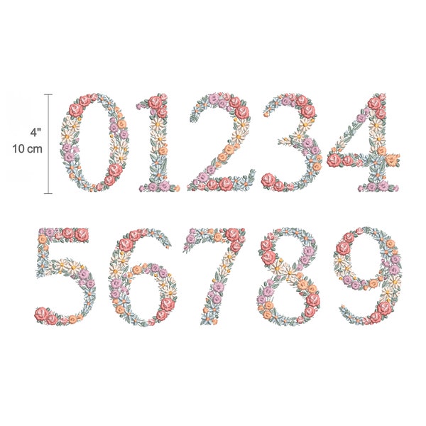 Motifs de broderie machine 4" Heirloom NUMBERS, délicat motif floral printanier, anniversaire 4 x 4, cerceau - Numéro Stickdatei Ricamo numeri Broderie nombres