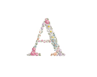 Machine embroidery LETTER A Uppercase 9,6cm/3.80" tall dainty floral font Heirloom Monogram Broderie machine Stickdatei Ricamo macchina