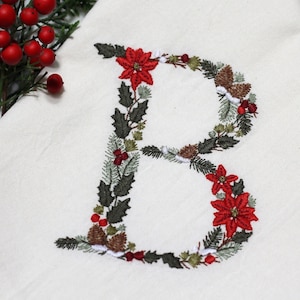 Machine embroidery Christmas Letter B 4x4 hoop Xmas Festive Monogram Broderie Noël Weihnachten Stickdatei Ricamo Natale Poinsettia Pine cone