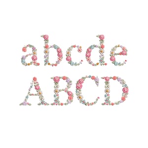 Floral Alphabet machine embroidery design Small Letters with flowers 1.68 in / 43 mm tall UPPERCASE and LOWERCASE Flower monogram heirloom 画像 1