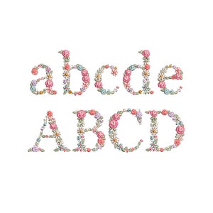 Floral Alphabet machine embroidery design Small Letters with flowers 1.68 in / 43 mm tall UPPERCASE and LOWERCASE Flower monogram heirloom zdjęcie 1