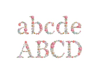 Floral Alphabet machine embroidery design Small Letters with flowers  1.68 in / 43 mm tall UPPERCASE and LOWERCASE  Flower monogram heirloom