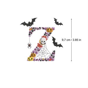 Machine embroidery Halloween Letter Z bats and skulls 4x4 hoop botanical Autumn Spooky Fall pumpkin candle Ricamo Broderie Stickdatei