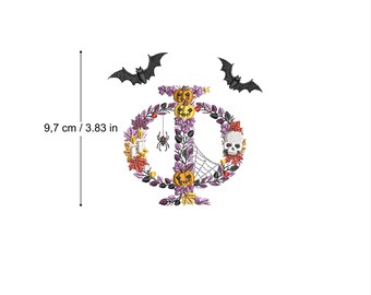 Machine borduurwerk ontwerpen Halloween Letter Φ PHI 4 x 4 hoepel Autumn Leaves Spooky Fall pompoen vleermuis schedel spinneweb Stickdatei Broderie