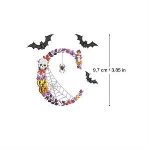 Machine embroidery Halloween Letter C bats and skulls 4x4 hoop botanical Autumn Spooky Fall pumpkin candle Ricamo Broderie Stickdatei