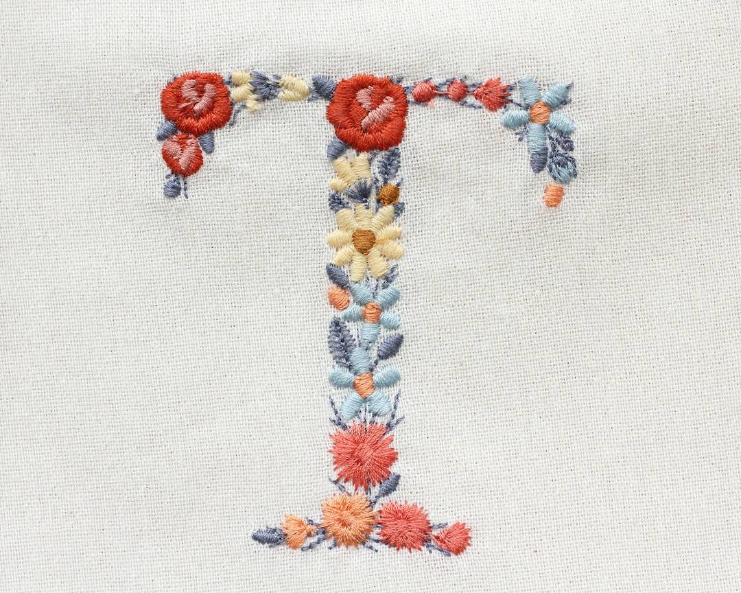 Machine Embroidery LETTER T Uppercase 3/7,5 Cm Dainty Floral Font