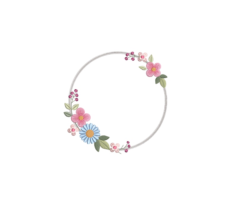 Machine embroidery design LARGE HOOP Dainty Boho wreath Heirloom flower circle Monogram frame hoop Kranz Stickdatei Broderie couronne fleur