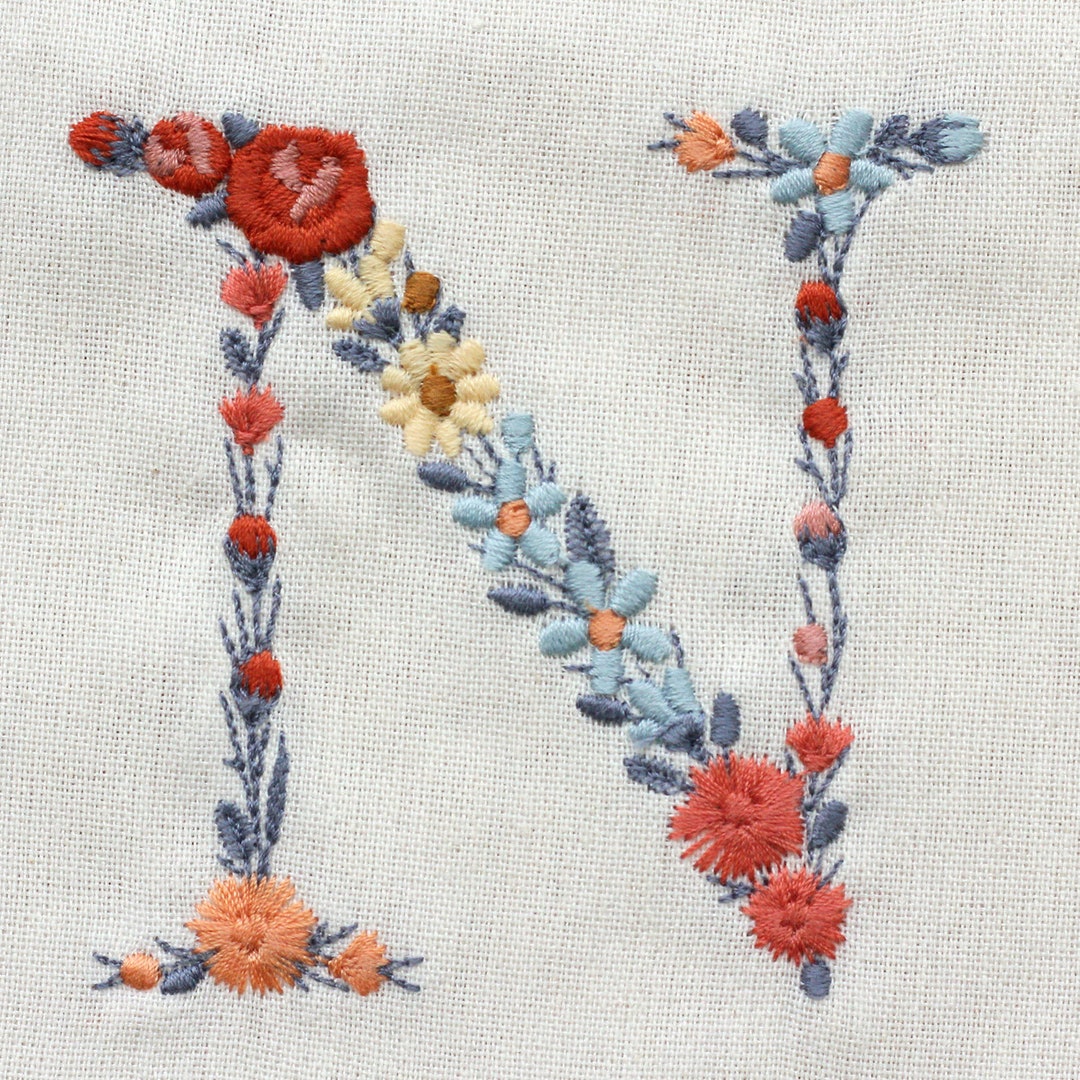 Machine Embroidery LETTER N Uppercase 3/7,5 Cm Dainty Floral Font
